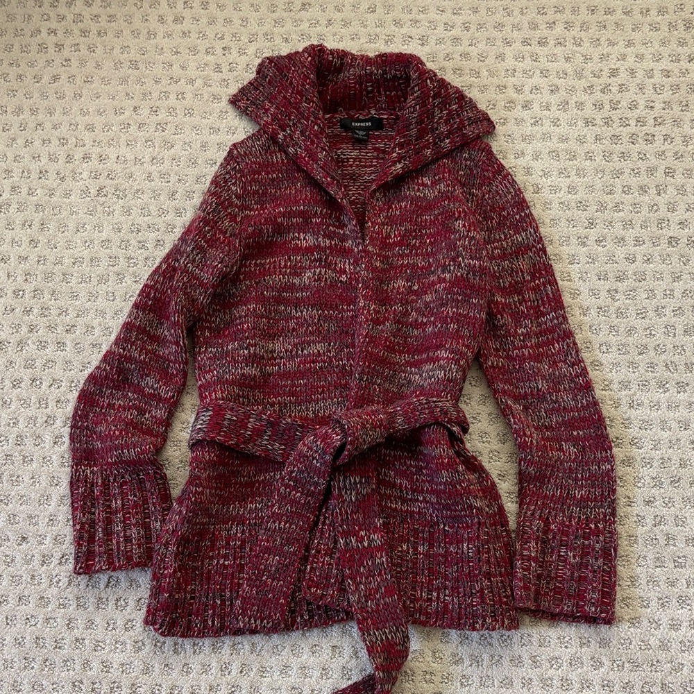 Express Maroon Knit Cardigan with Belt